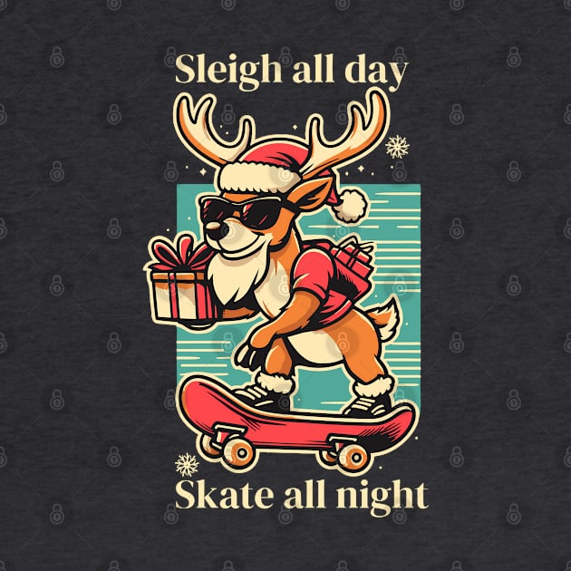 Sleigh all day, skate all night - Reindeer delivering gifts by Thewondercabinet28